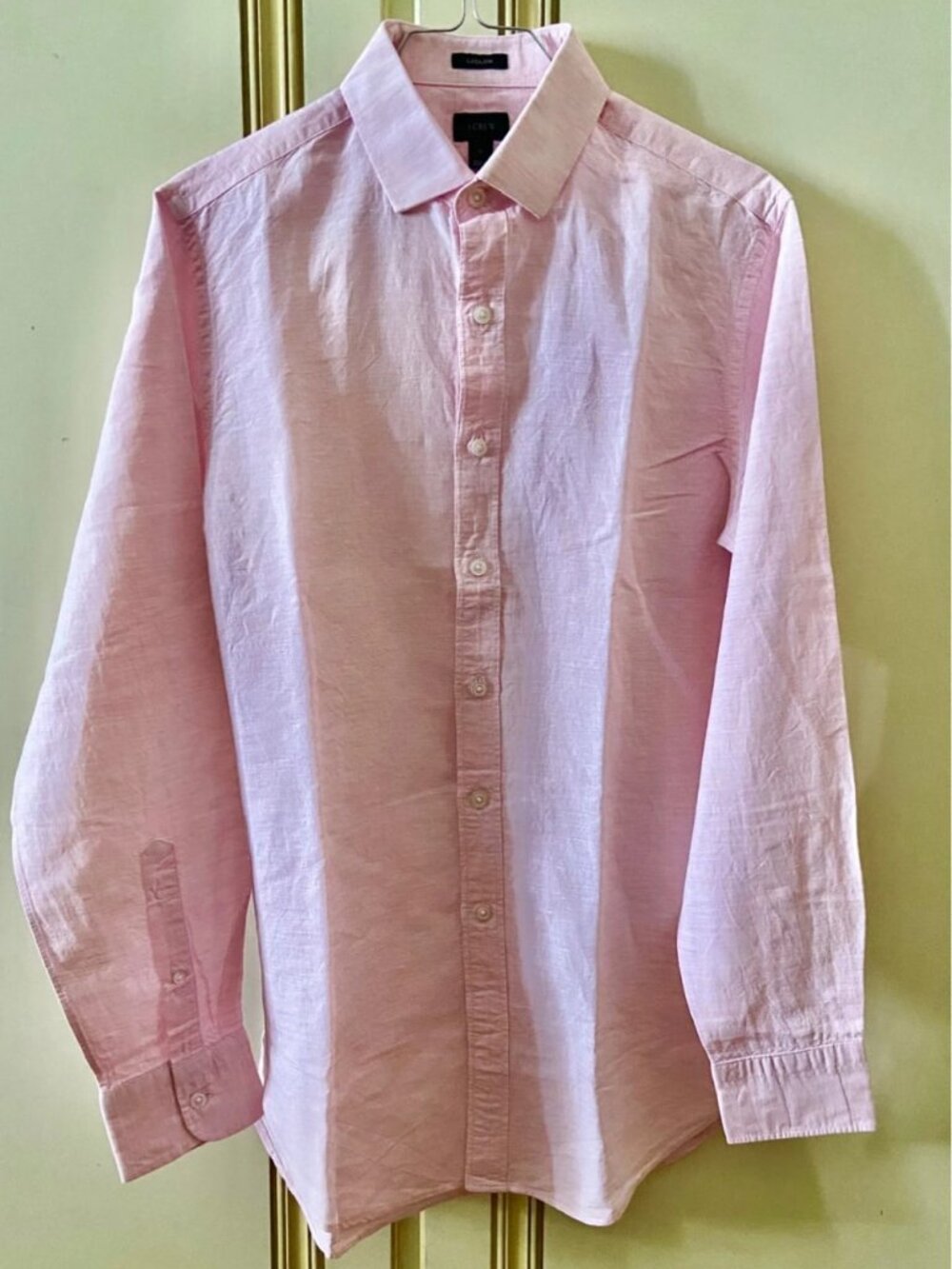 Pink Linen-Cotton Button-Up Shirt, Men’s Size S